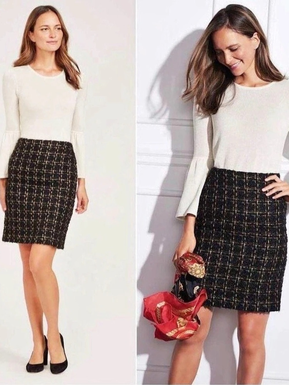 NWT Style&Co Tweed Pencil Skirt in Black & Gold
